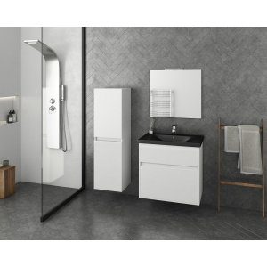 Badrumsmöbler Instinct 65 - Vitt/Svart med spegel och sidoskåp - Badrumspaket, Badrumsmöbler
