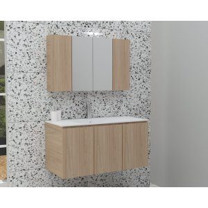 Badrumsmöbler Verona 100 - Beige med spegelskåp
