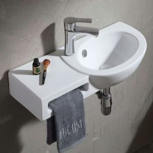 Tvättställ med Handdukshängare Oval Rhea Vit Blank 44 cm