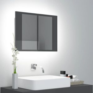vidaXL Spegelskåp för badrum LED grå högglans 60x12x45 cm akryl