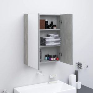 vidaXL Spegelskåp för badrum betonggrå 60x15x75 cm MDF