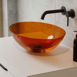 Tvättställ Brillant Orange Blank 50 cm med Svart Matt Pop-up Bottenventil