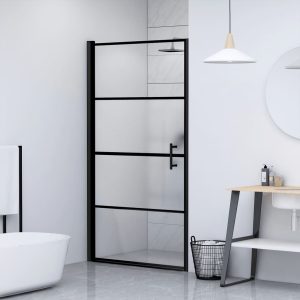 vidaXL Duschdörr 91x195 cm halvfrostat härdat glas svart