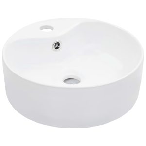 vidaXL Handfat med bräddavlopp 36x13 cm keramik vit