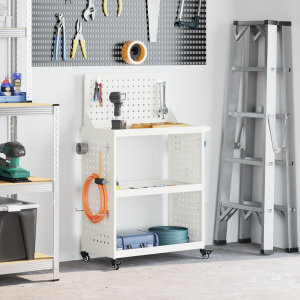 vidaXL Verktygsvagn med hylla med hjul med lagring Vit 65 x 35 x 111 cm Metall