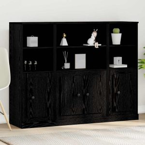 vidaXL Högskåp Svart Ek 132 x 35.5 x 103.5 cm Konstruerat trä