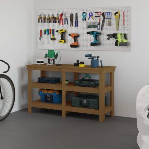 vidaXL Arbetsbänk honungsbrun 142,5x50x80 cm massiv furu